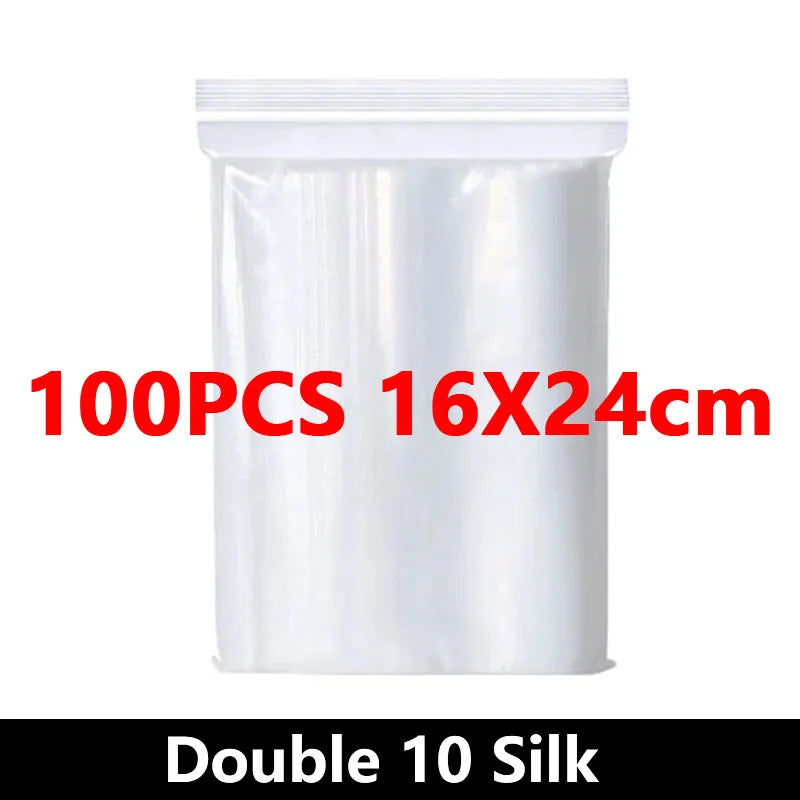 100 Piece Clear Plastic Zipper Storage Bags for Jewelry and Food
