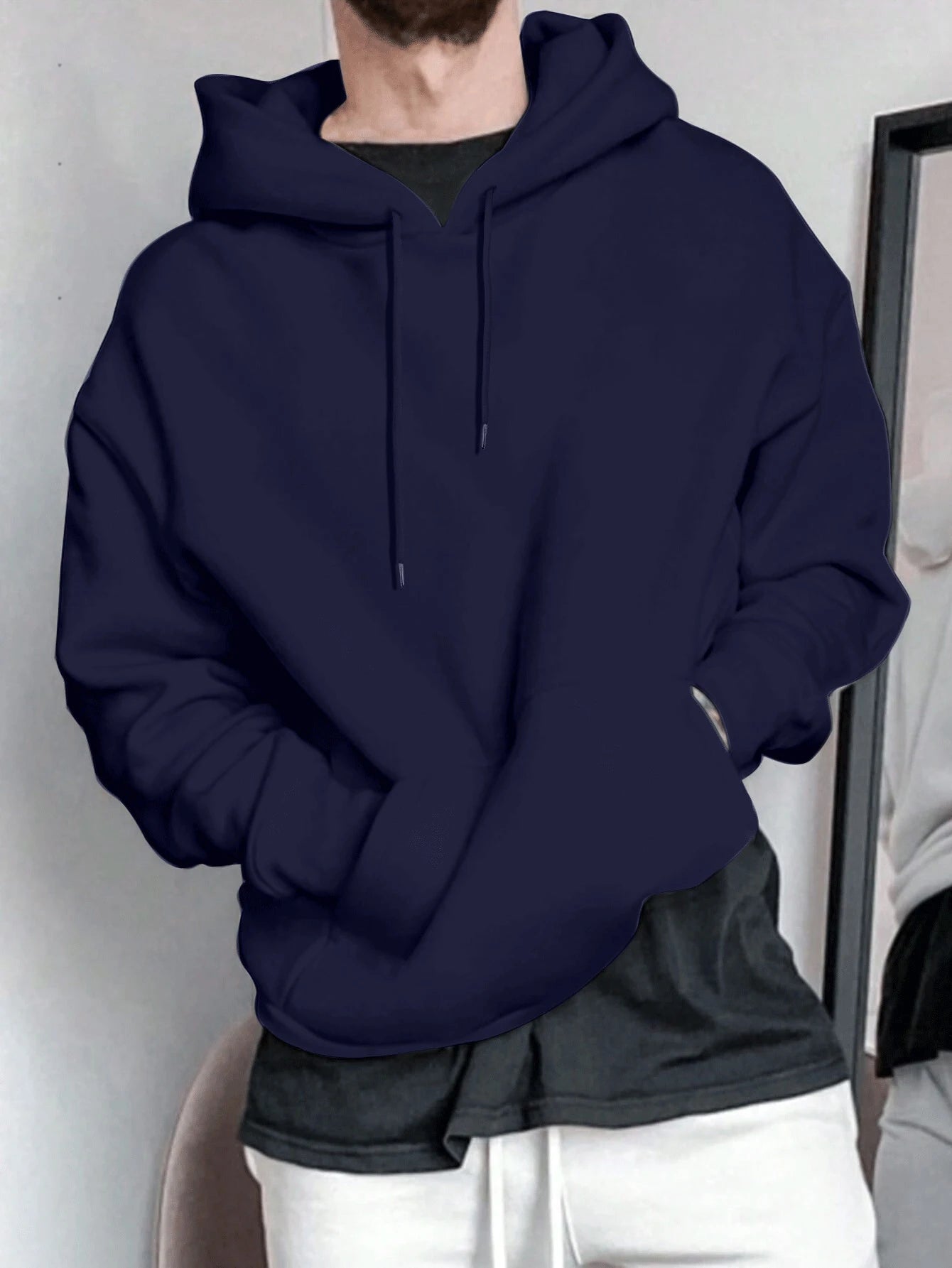 Regular Length Men's Hooded Knit Hoodie for Autumn and Winter Casual Wear