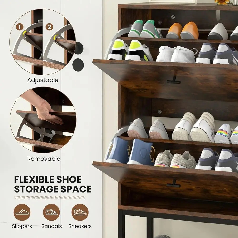 Sturdy Shoe Storage Cabinet, Freestanding Organizer with 2 Drawers, Adjustable Shelves, Slim Shoe Rack for Home Entryways in Rus - Buy online at  Vibe In Cart.