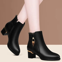 Autumn Winter Black Booties Elegant with Medium Heels Women's Ankle Boots Leather Warm Female Short Shoes Comfortable Boot Sale - Buy online at  Vibe In Cart.