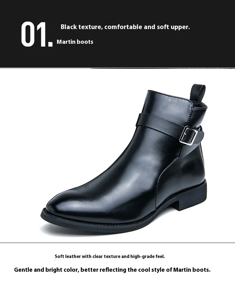 New waterproof British riding boots men's fashionable ankle boots casual and versatile high-top leather shoes men's trend - Buy online at  Vibe In Cart.