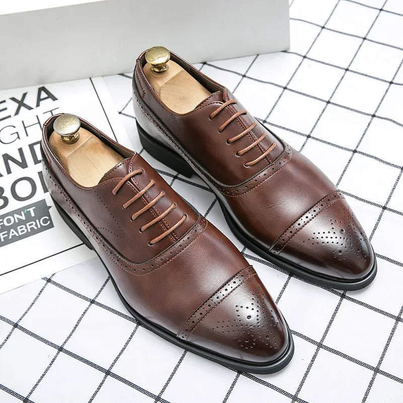 Black Fashionable Oxford Shoes Large Size Casual Business Leather Shoes Wedding Ceremony Shoes Carved Block Design Rubber Sole - Buy online at  Vibe In Cart.