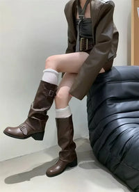 Women's Slip-On Ankle Boots with High Wedge Heels and Fur