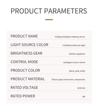 LED Makeup Mirror 3 Colors Light Portable Vanity with Adjustable Brightness USB Charging Foldable for Travel And Home Use - Buy online at  Vibe In Cart.