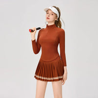 Women Long Sleeve Yoga Tennis Shirts Zipper Collar Workout Athletic Tops Ladies Slim Pleated Tennis Skirt Gym Short Skorts - Buy online at  Vibe In Cart.