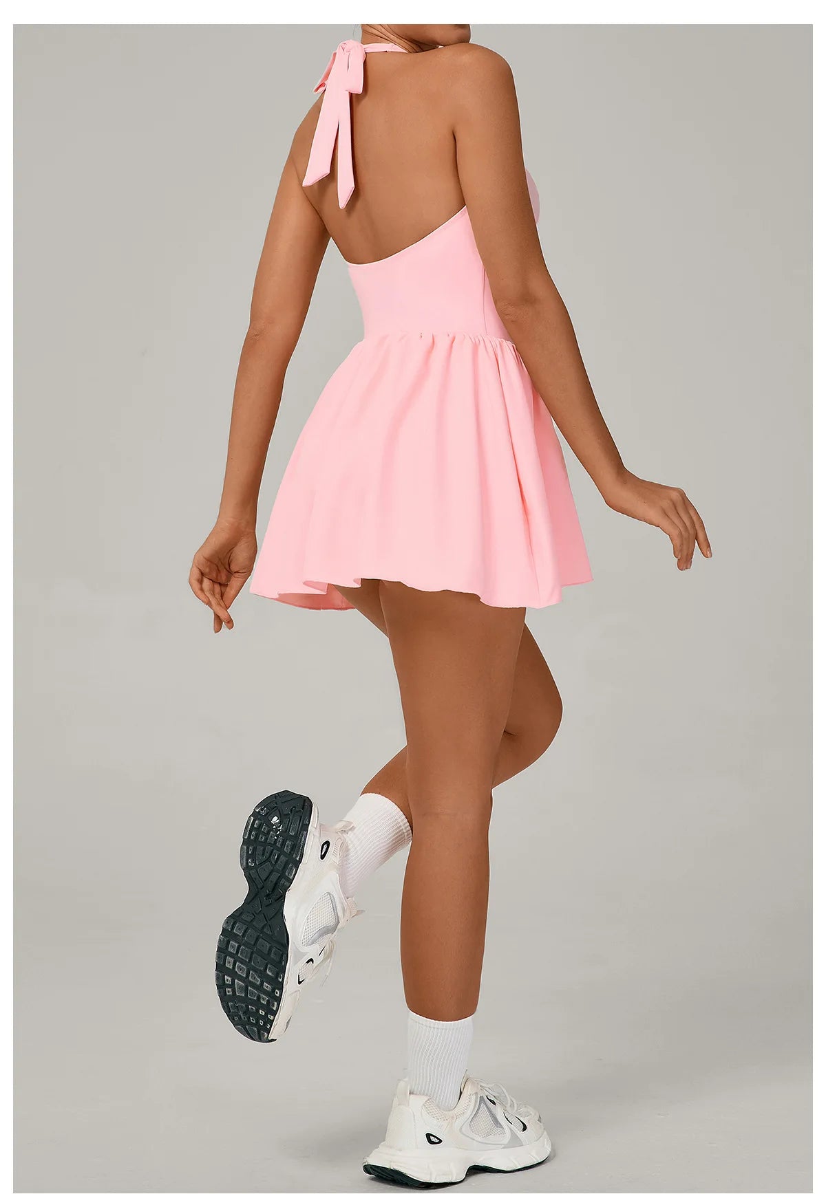 Hanging Neck Tennis Dress Women Solid Color Sleeveless Sports One Piece Pocket Suits Outdoor Running Fitness Yoga Golf Dresses