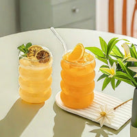 4pcs Creative Glass Cups Coffee Mug Clear Drinking Glasses Ribbed Glassware Cups With Straws Set Cocktail Fruit Glass Drinkware - Buy online at  Vibe In Cart.