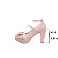 New high-heeled women's single shoes, white lace frills princess shoes, cute pink student party gathering high heels, thick-heel - Buy online at  Vibe In Cart.