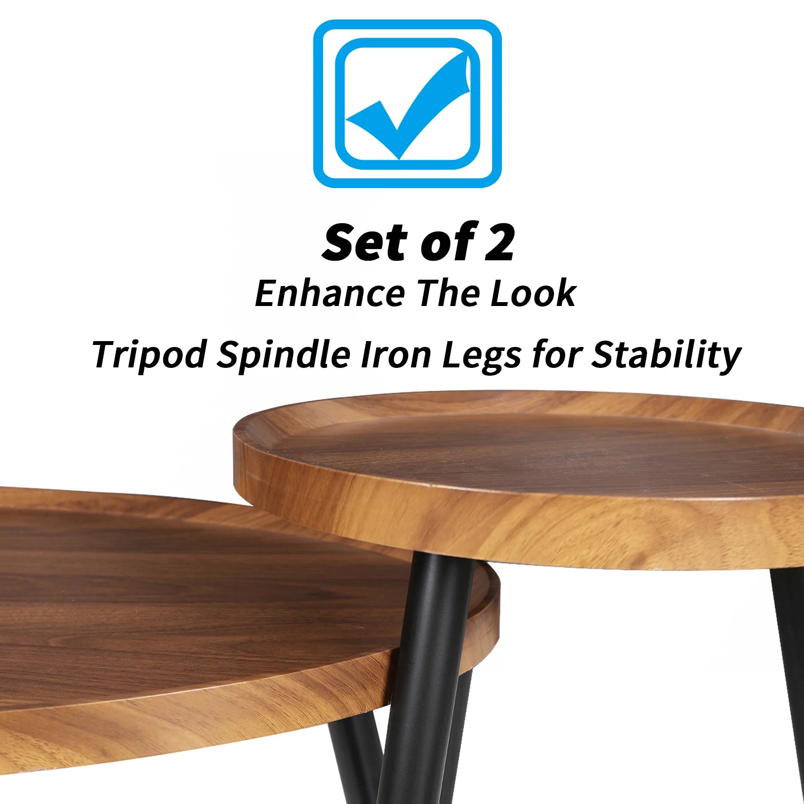 Round Coffee Table Set of 2 Rustic for Living Room Modern Nesting Tables for Balcony Office with Wood Table Top And Metal Legs - Buy online at  Vibe In Cart.