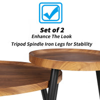 Round Coffee Table Set of 2 Rustic for Living Room Modern Nesting Tables for Balcony Office with Wood Table Top And Metal Legs - Buy online at  Vibe In Cart.