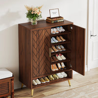 Tribesigns 6-Tier Shoe Cabinet with Doors, Walnut Wooden Shoe Storage Cabinet with Adjustable Shelves for Entryway - Buy online at  Vibe In Cart.