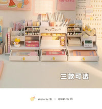 Wooden Pen and Pencil Holder with Organizer Shelves