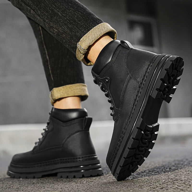 Leather Ankle Boots Stylish Walking Shoes Outdoor Men Casual Footwear Winter Plush Snow Boots New Trendl Mens High Top Shoes - Buy online at  Vibe In Cart.