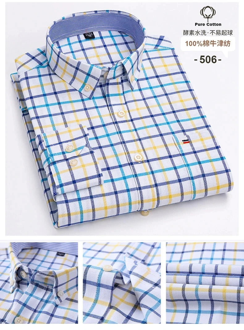 100% Cotton Oxford Men's Shirts Long Sleeves Plaid Soft Regular Fit Formal Dress Shirt Pocket Social Blouse Male Clothes S-7XL - Buy online at  Vibe In Cart.