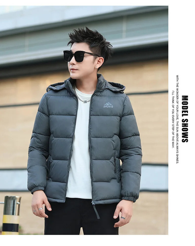Men's Hooded Thermal Windproof Winter Jacket with Detachable Hood