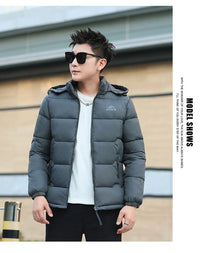 Men's Hooded Thermal Windproof Winter Jacket with Detachable Hood