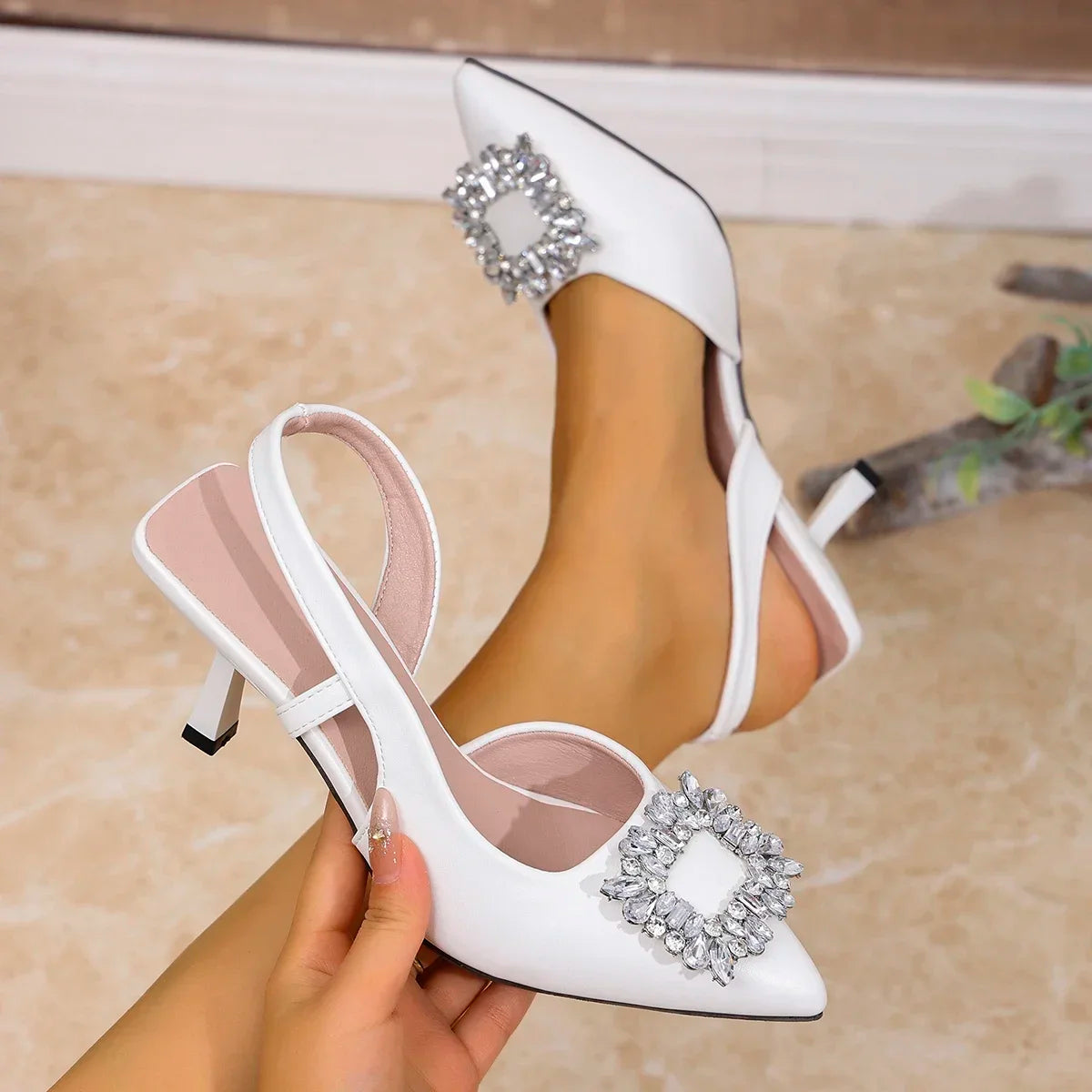 Women's Crystal Embellished High Heel Pointed Toe Pumps