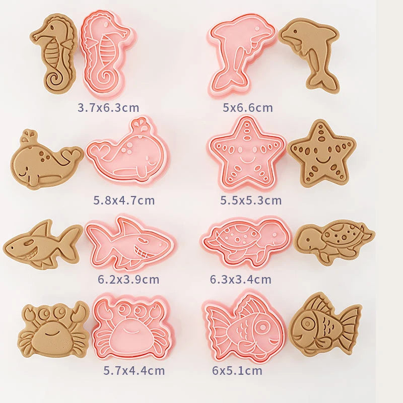 8-Piece Plastic 3D Cookie Cutters Set with Cartoon Designs