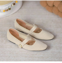 Women's Ankle Strap Weaving Ballerina Flats with Pearl