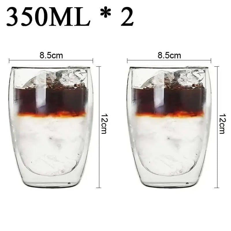 Double Wall High Borosilicate Glass Mug Heat Resistant Set of 2-6 Pieces