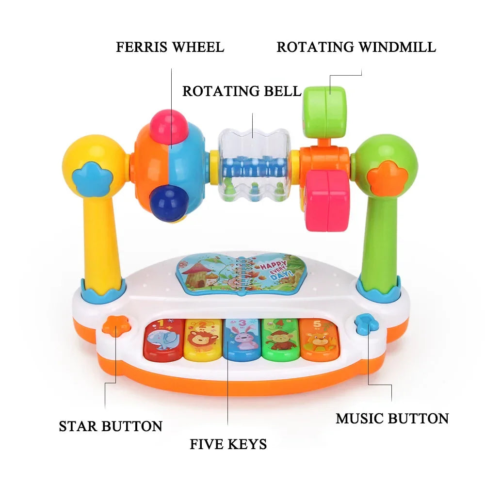 Baby Piano Toys Kids Rotating Music Piano Keyboard With Light Sound Musical Toys For Toddlers Early Educational Music Toy Gifts