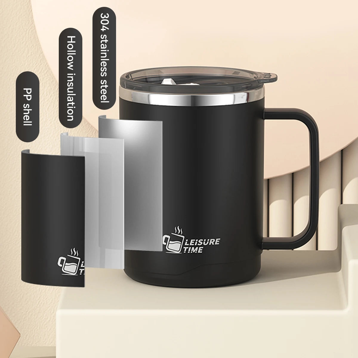 500ml Double-layer Mug 304 Stainless Steel Insulated Coffee Cup With Handle Portable Sealed Water Cup Drinkware For Student Kid - Buy online at  Vibe In Cart.