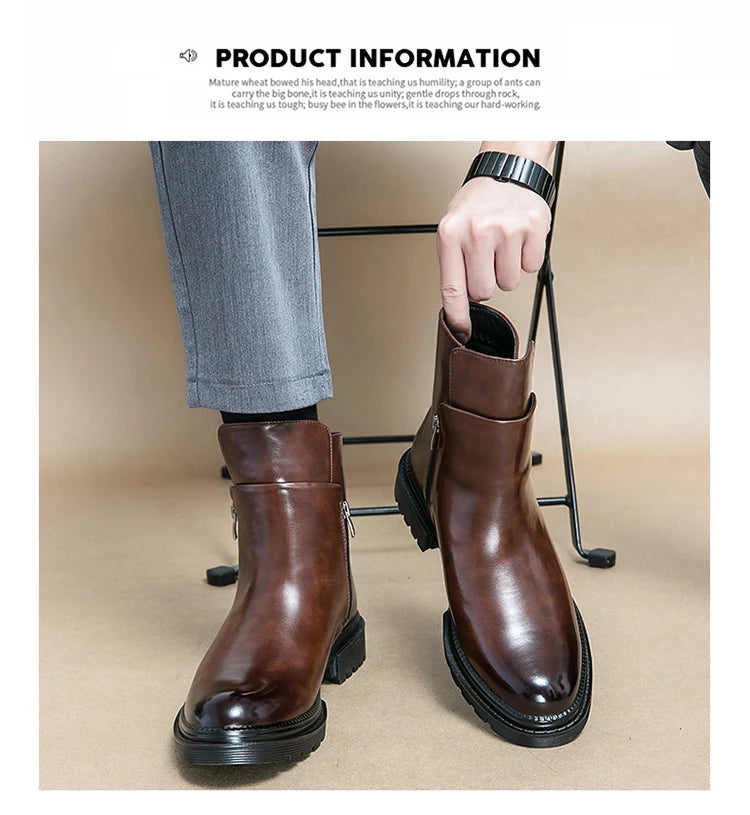 Men Boots New Handmade Dark Brown Pu Leather Ankle Zipper Dress Office Boots for Men - Buy online at  Vibe In Cart.