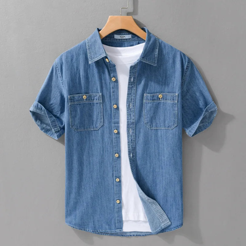 Light and Thin Summer Short-sleeved Denim Shirt for Men, Casual and Breathable, Sweat-wicking, Suitable for Daily Commuting. - Buy online at  Vibe In Cart.