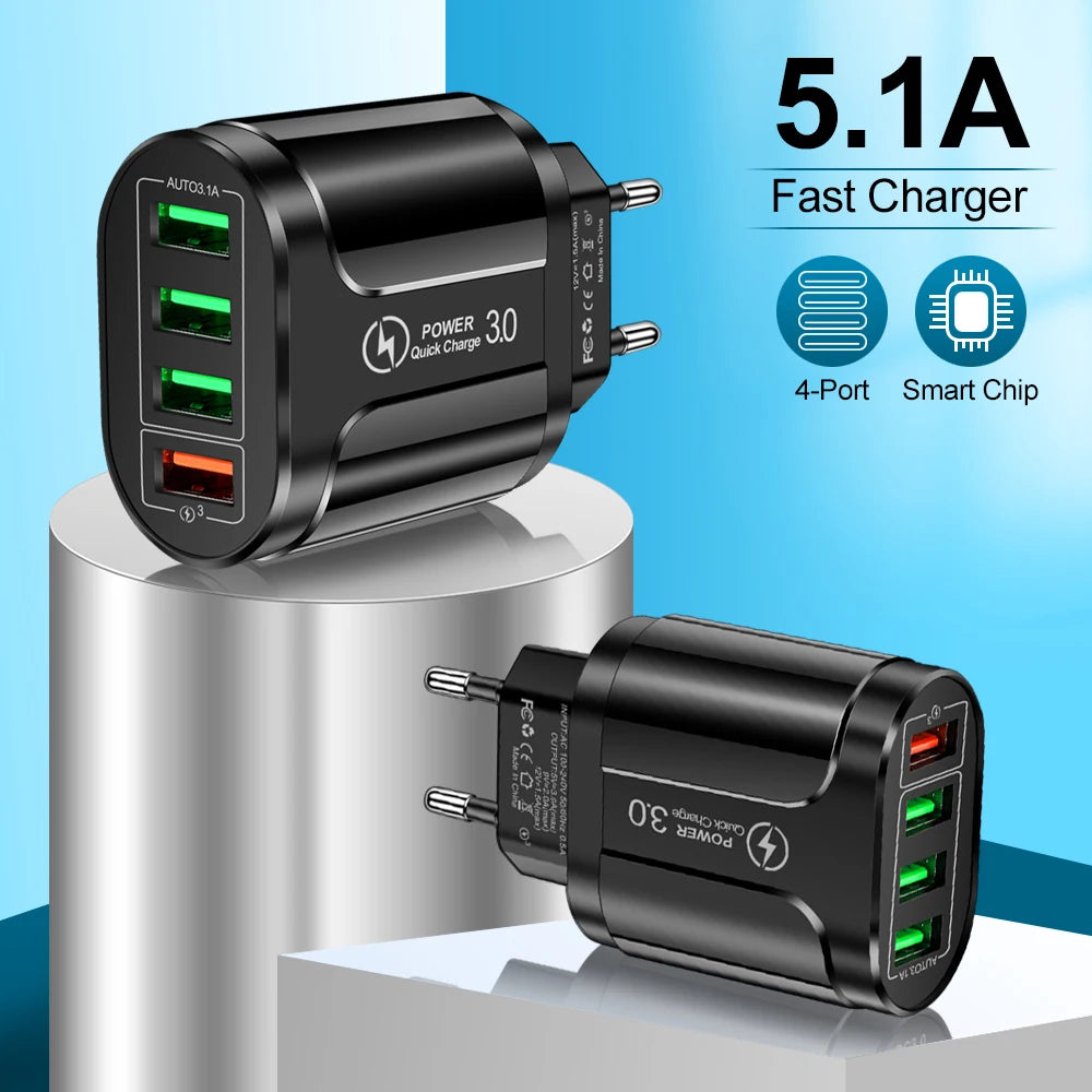 Vumpach 4 Ports USB Fast Charger Quick Charge 3.0 48W Wall Mobile Phone Fast Charging For iPhone Samsung Xiaomi  Adapter Travel - Buy online at  Vibe In Cart.