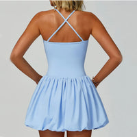 VITALINOVO Womens Spaghetti Strap Tennis Dress with Built-in Bra & Shorts Pockets V Neck Crisscross Athletic Golf Workout Dress