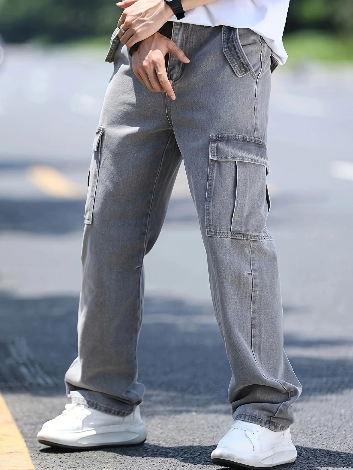 Men's multi pocket denim work pants straight leg denim pants - Buy online at  Vibe In Cart.