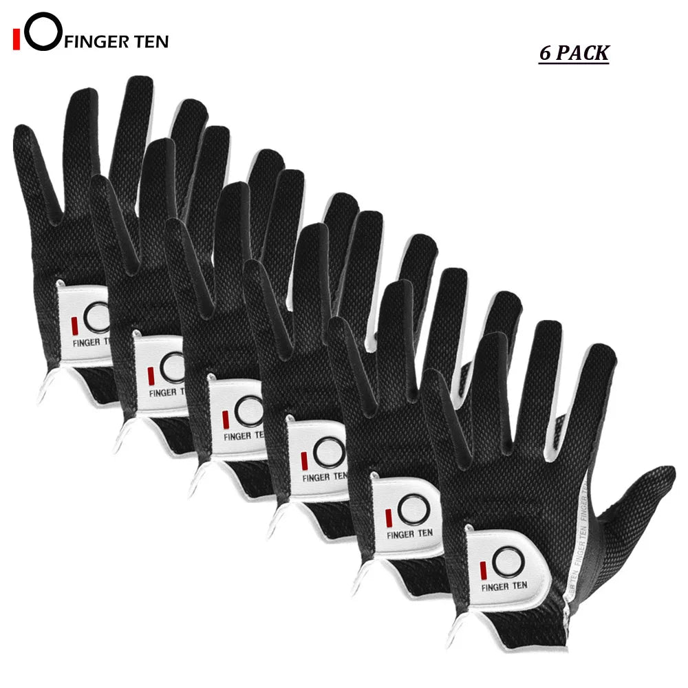Men's Performance Mesh Golf Gloves 6 Pack in Black, Gray, Green
