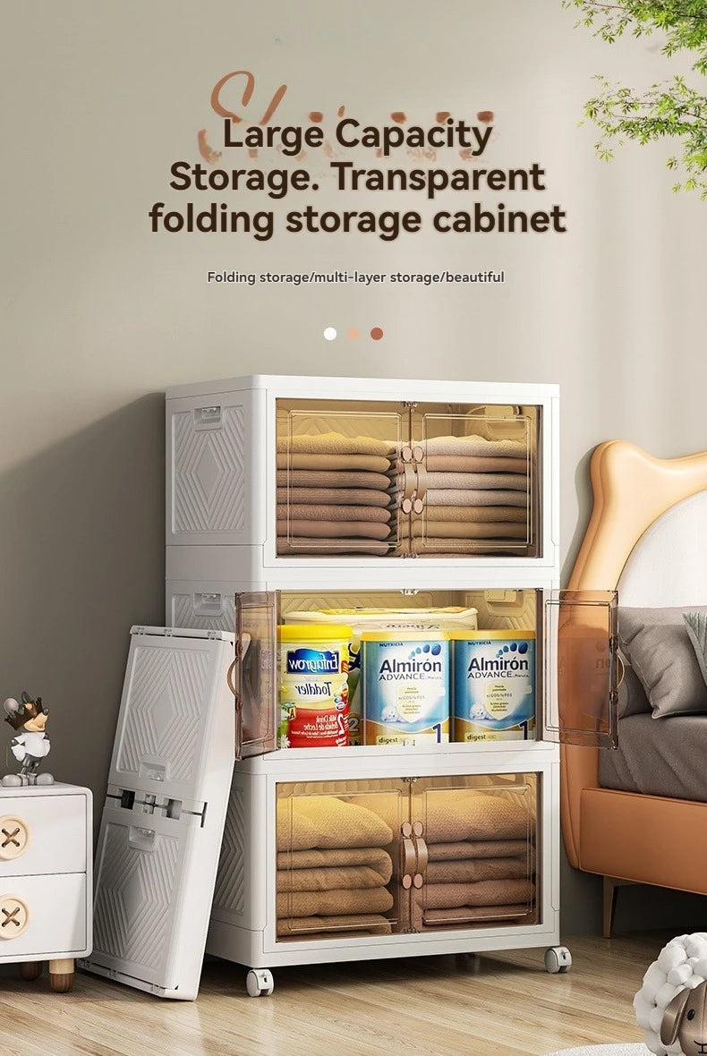 Folding storage cabinet, multi-layer large capacity, simple and modern transparent storage cabinet, clothes and toys storage - Buy online at  Vibe In Cart.
