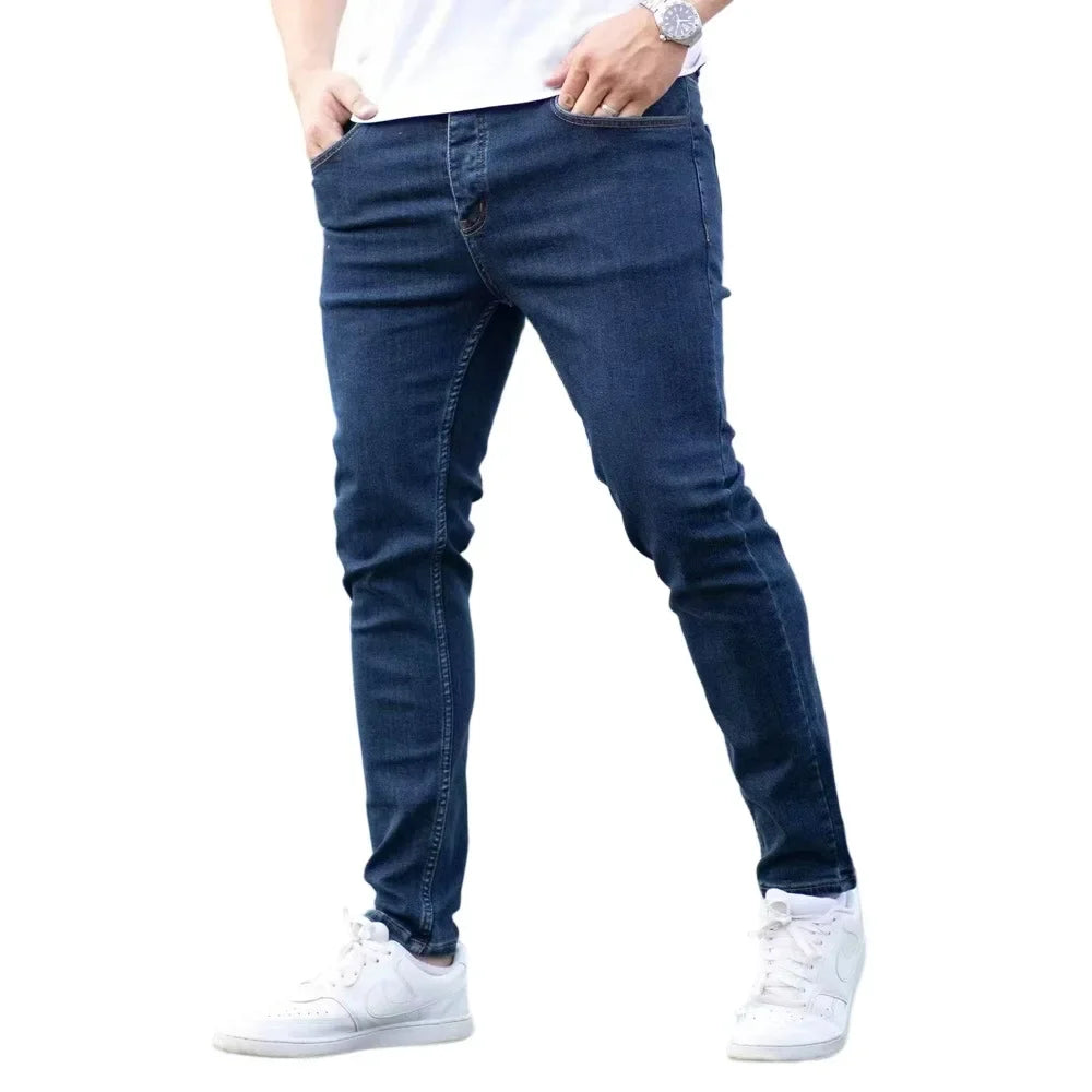Spring Mens Black Blue Pants Pure Color Stretch Jeans Street Casual Slim Fit Trousers Male Vintage Wash Skinny Jeans for Men - Buy online at  Vibe In Cart.