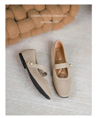 Women's Ankle Strap Weaving Ballerina Flats with Pearl