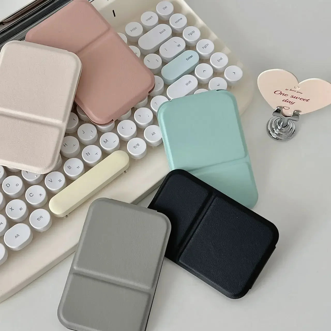Desktop Makeup Mirror Solid Color PU Leather Simple Portable Handheld Makeup Mirror Foldable Student Compact Cute Pocket Mirror - Buy online at  Vibe In Cart.