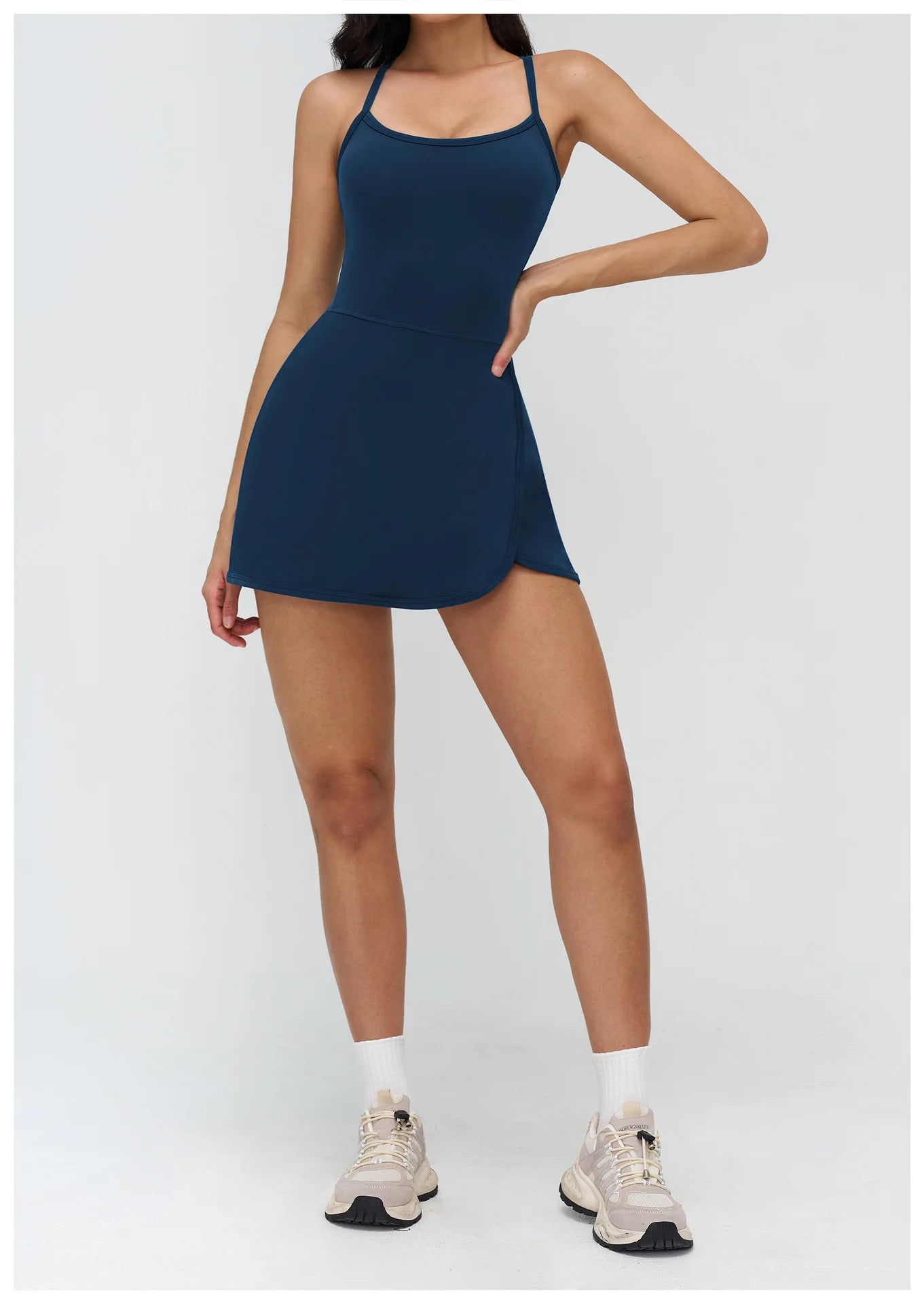 Tennis Dress with Shorts Underneath Women Golf Wear Above Knee Length White Sport Dresses with Shorts Outfit Fitness Workout