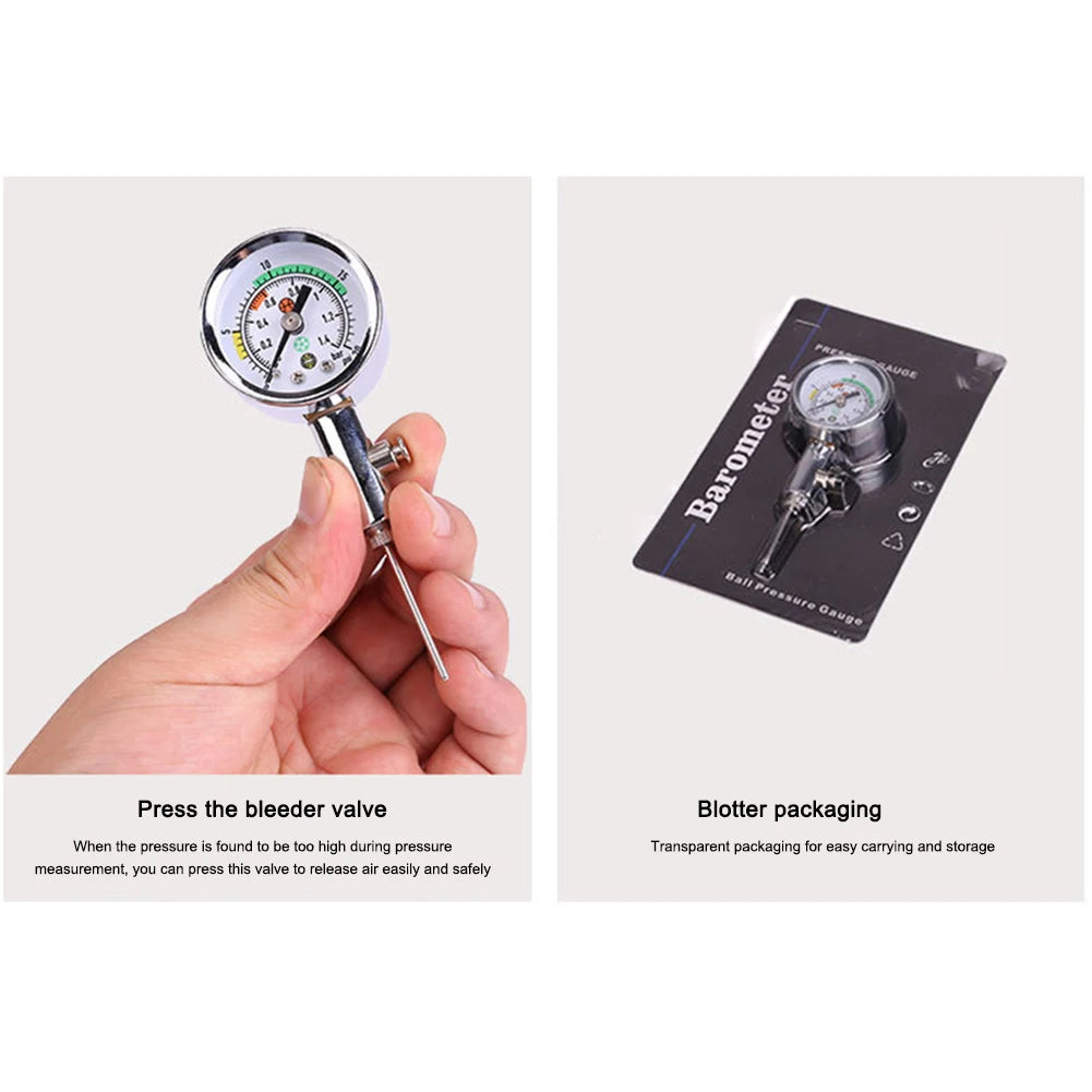 Metal Silver Portable Ball Pressure Gauge with 3 Needles for Sports Balls