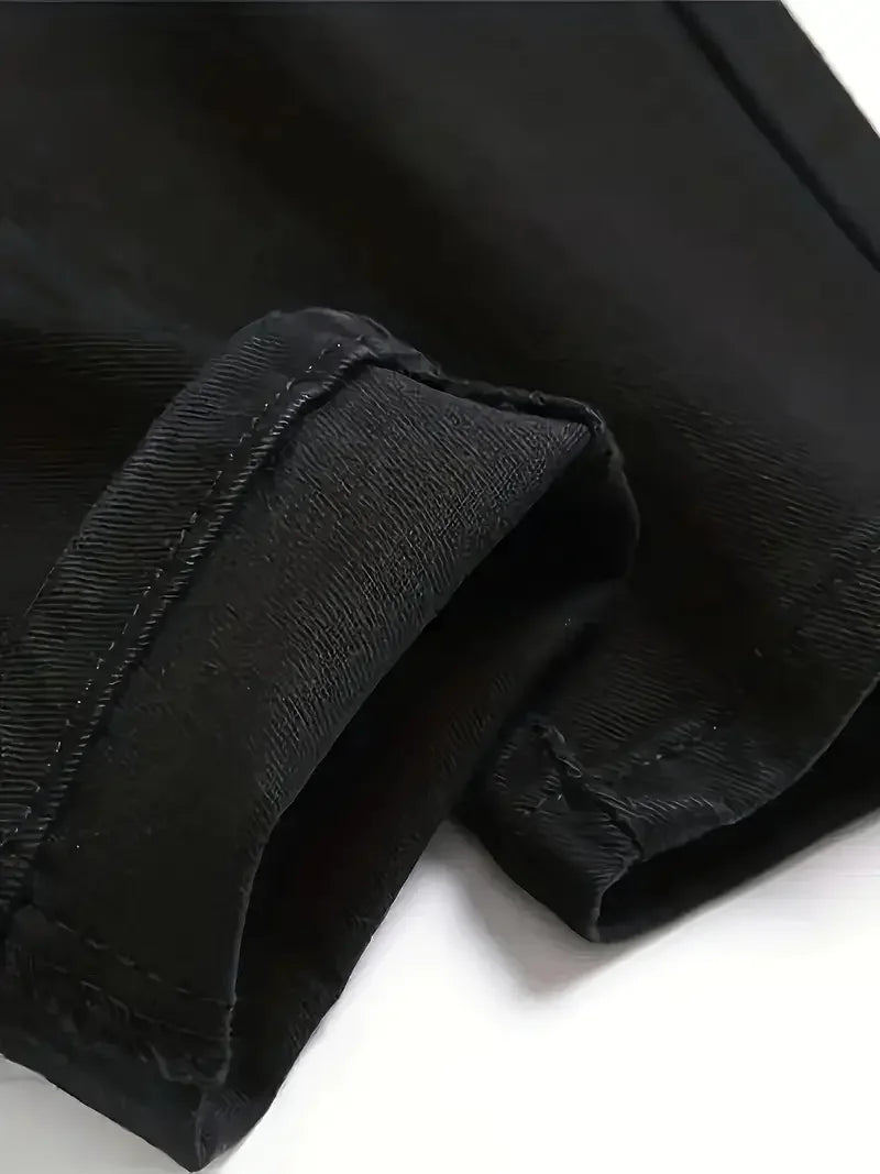 Men's Slim-Fit Ripped Jeans - Stylish Black Distressed Denim with Raw Hem, Comfortable & Versatile for All Seasons, Casual Stree - Buy online at  Vibe In Cart.