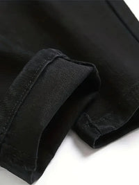 Men's Slim-Fit Ripped Jeans - Stylish Black Distressed Denim with Raw Hem, Comfortable & Versatile for All Seasons, Casual Stree - Buy online at  Vibe In Cart.