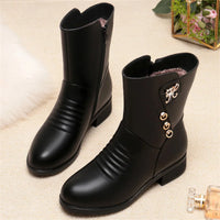 Soft Leather Boots for Women Autumn Winter with Plush Warm Side Zipper Round Toe High Heel Casual Anti-slip Mom Cotton Shoes - Buy online at  Vibe In Cart.