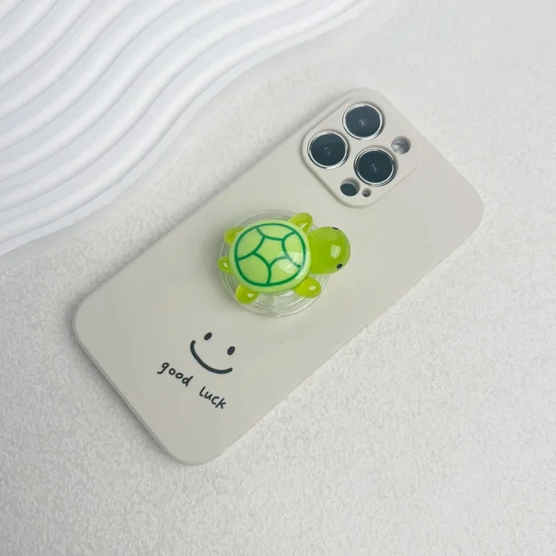 Luminous Plastic Turtle Phone Holder With Expanding Stand And Finger Grip