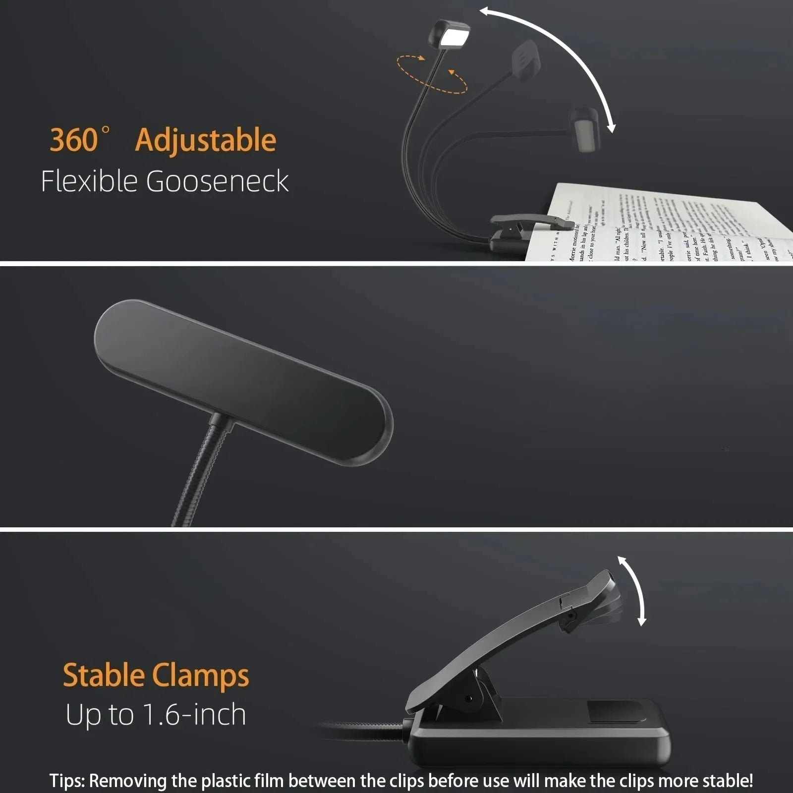 LED Book Light Reading Light Eye Caring Clip-on USB Rechargeable Dimmable Light Lamp Adjustable Flexible Night Reading Lamp - Buy online at  Vibe In Cart.