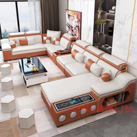 U-Shaped Sectional Sofa with Chaise Lounge, Bluetooth Speakers, and USB Charging Ports