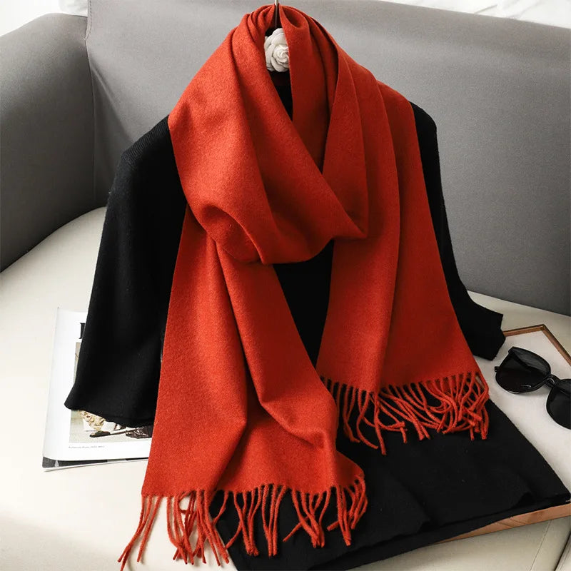 Women's Thick Warm Winter Polyester Scarf with Tassels