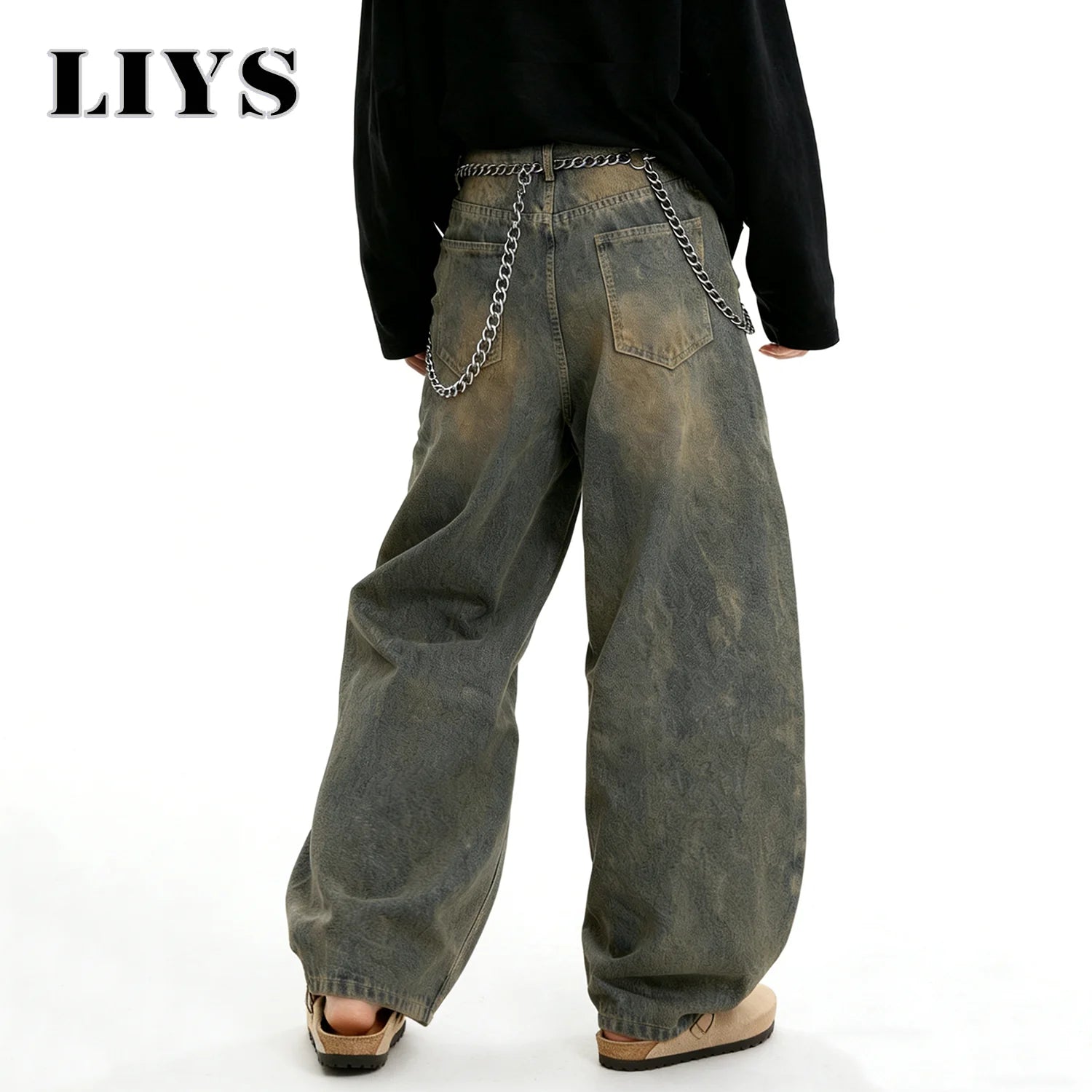 American Retro Baggy Wide Leg Jeans Men's Korea Streetwear Distressed y2k Clothing Casual Daily Four Seasons Denim Pants Unisex - Buy online at  Vibe In Cart.