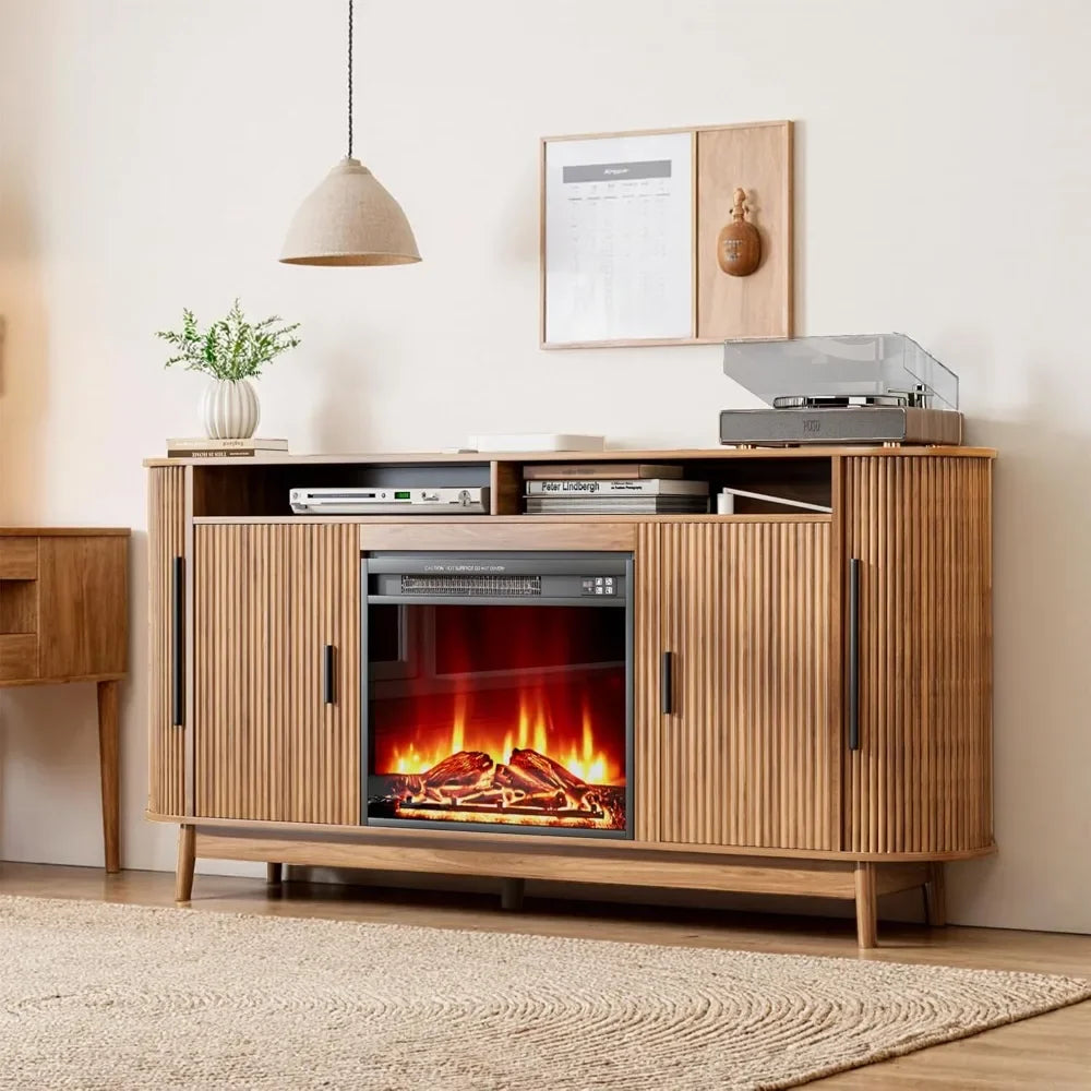 Electric Fireplace TV Stand, Modern Chic Entertainment Center for TVs Up to 80 inches, Curved Profile Design, Adjustable Shelves - Buy online at  Vibe In Cart.