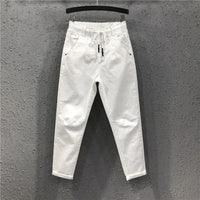 Women's White Straight Cotton Polyester Jeans Full Length
