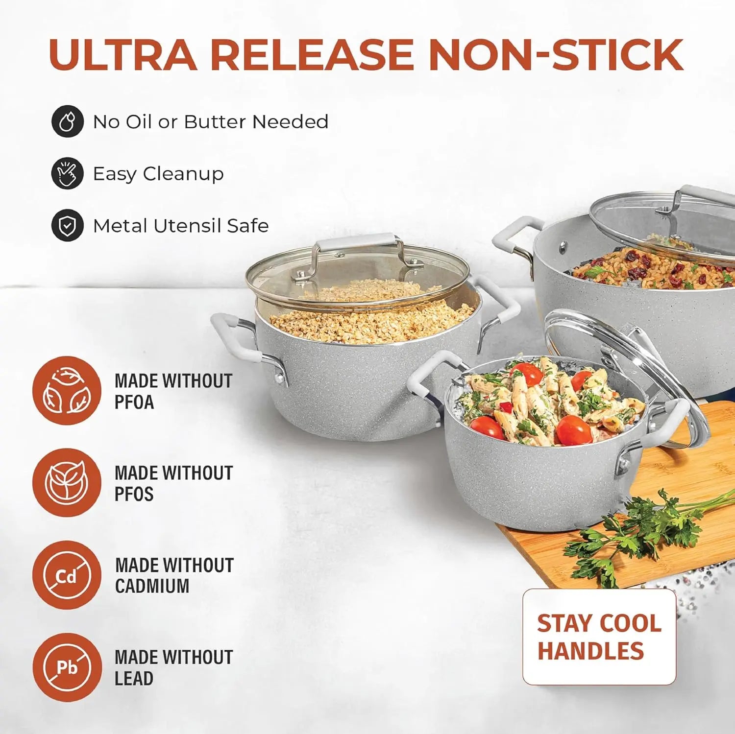 Nonstick Stackable Cooking Pots Set, 6-Piece Gray Granite Stone Kitchen Cookware with Lids, Dishwasher Safe & Toxin Free - Buy online at  Vibe In Cart.