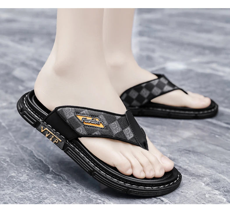 Men's Casual Flip-Flop Sandals with Microfiber Upper and PVC Outsole